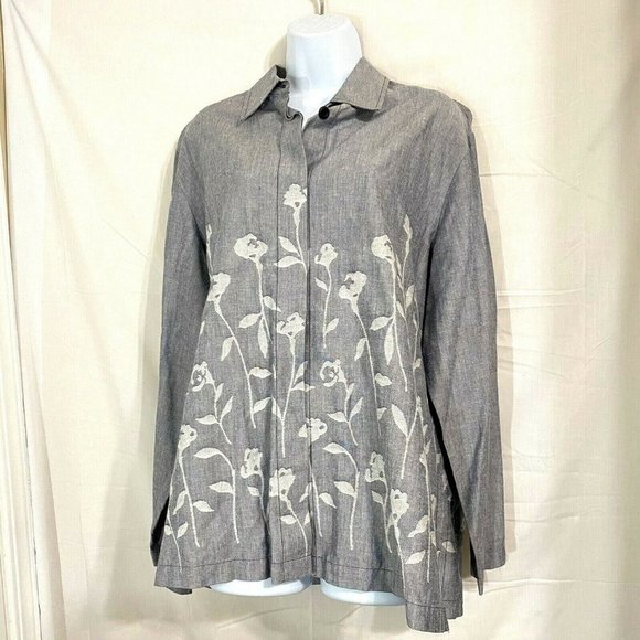Peter Nygard Tops - Nygard Collection Gray Floral Long Sleeve Blouse